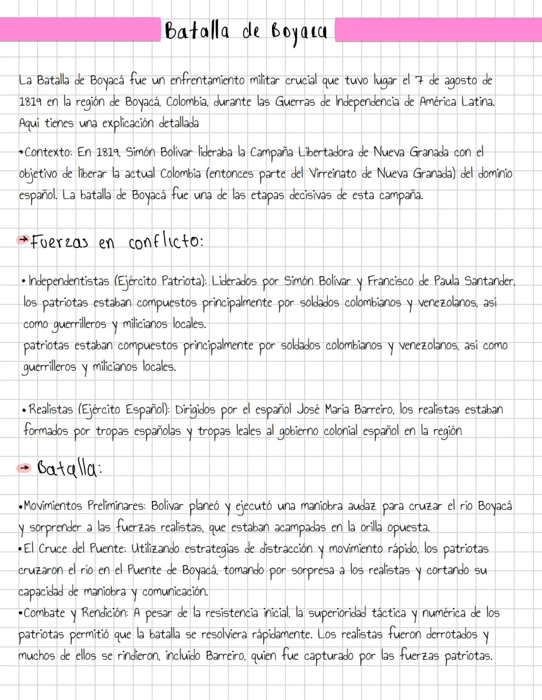 Batalla de Boyaca
La Batalla de Boyacá fue un enfrentamiento militar crucial que tuvo lugar el 7 de agosto de
1819 en la región de Boyacá, C