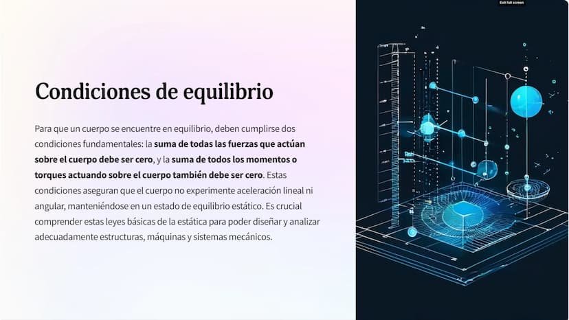 ne
Introducción a la
Estática
n
La Estática es la rama de la Mecánica que estudia el equilibrio de los
cuerpos cuando están sometidos a fuer