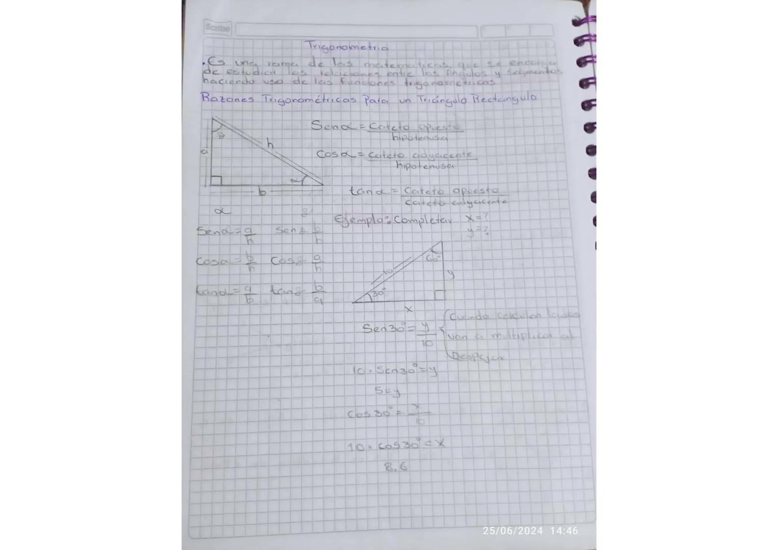 Scribe
Trigonometria
de estudiat las
rama de las materacificnte que se enceisc
relaciones entre los Angulos y segmentos
haciendo uso de las 