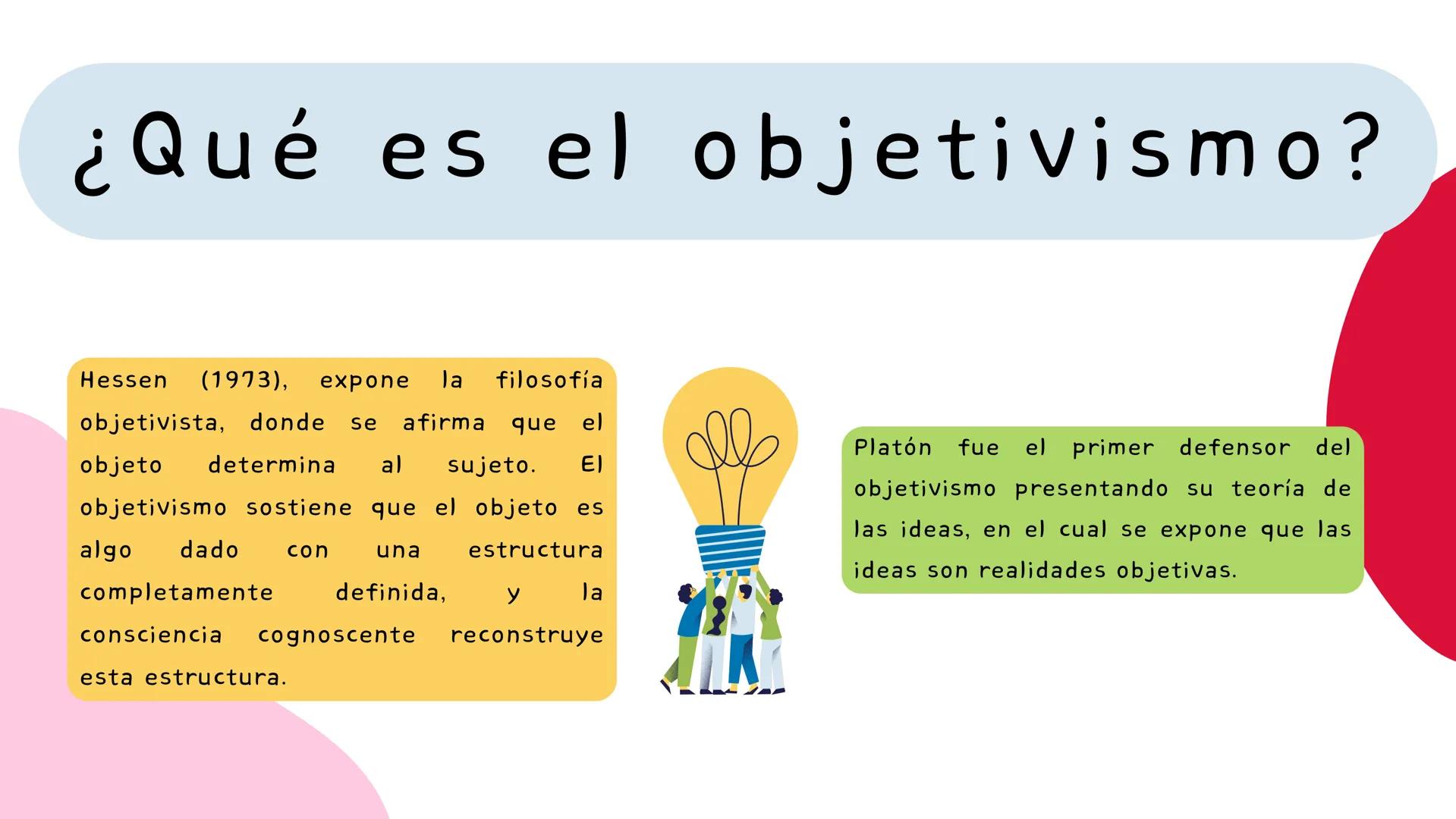 OBJETIVISMO Contenidos
1. ¿Qué es el objetivismo?
2.
Filosofía objetivista
3. Filósofos representativos
4.
5.
Datos curiosos
Referencias ¿Qu