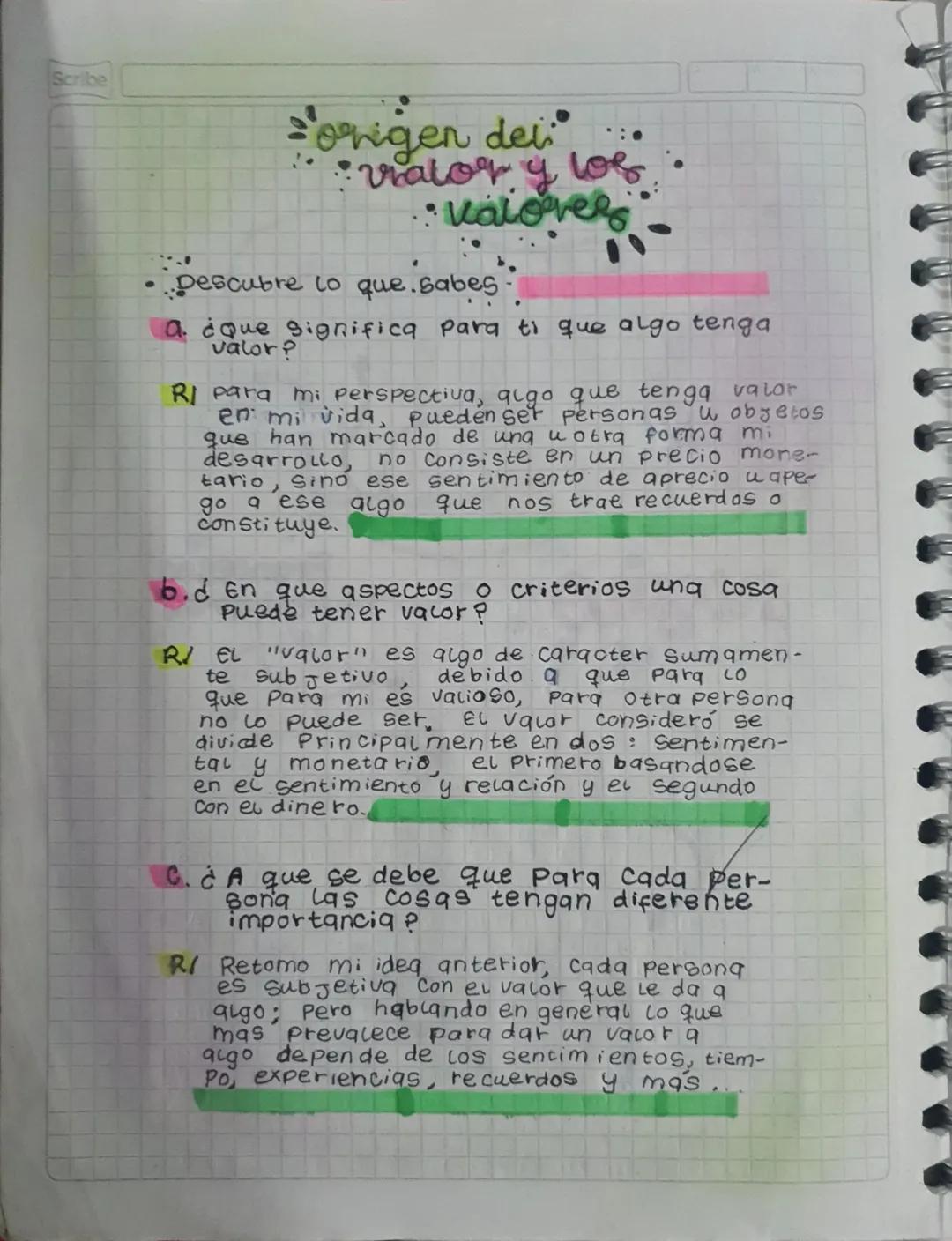 Scribe

origen del
vralor y los
vaioves

•Descubre lo que sabes

a. ¿que significa para ti que algo tenga
valor?

RI para mi perspectiva, qu