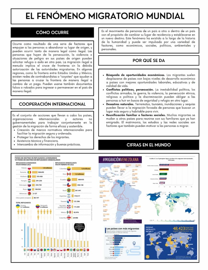 EL FENÓMENO MIGRATORIO MUNDIAL
CÓMO OCURRE
Ocurre como resultado de una serie de factores que
empujan a las personas a abandonar su lugar de