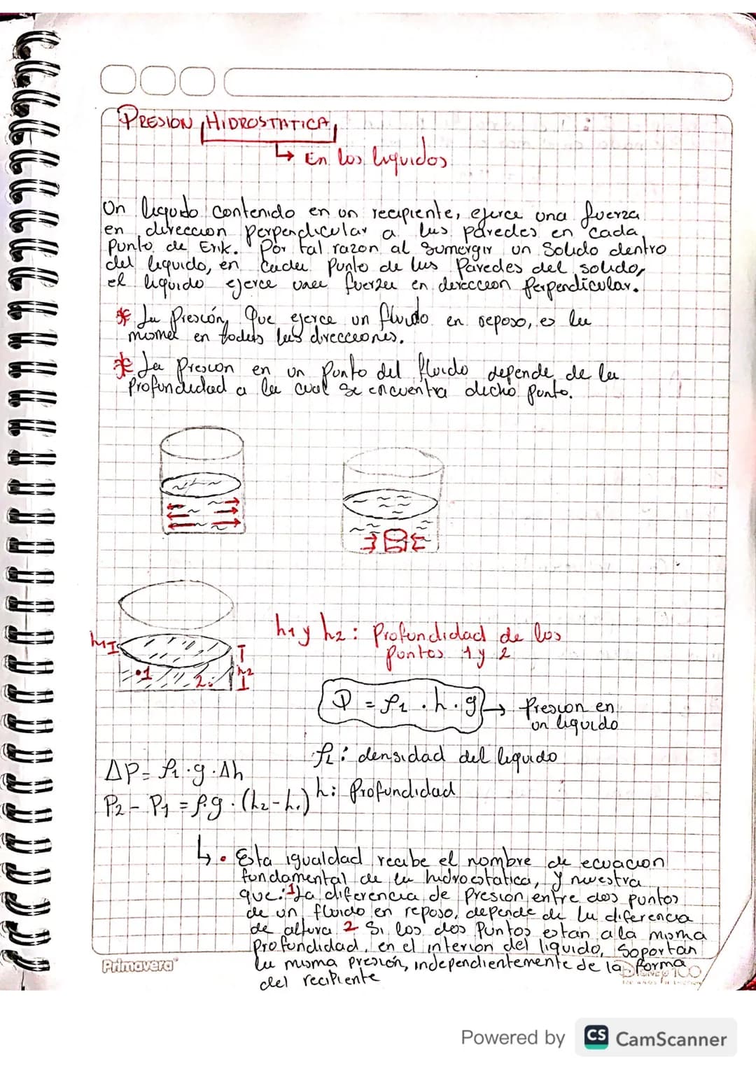 n
OOO
en
PRESION HIDROSTATICA,
↳ En los liquidos.
fuerza
Cada
Un liquido contenido en un recipiente, ejerce una
direccion perpendicular a
lu