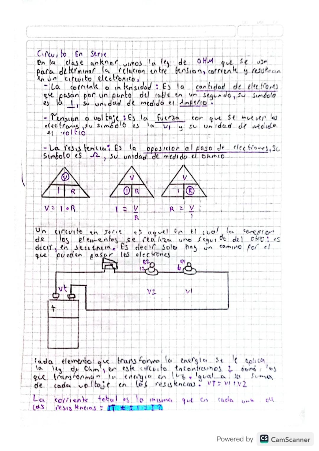 Circuito En Serie
En la clase anknor vimos la ley de OHM que se usa
para determinar la relación entre tension, corriente.
en un circuito ele