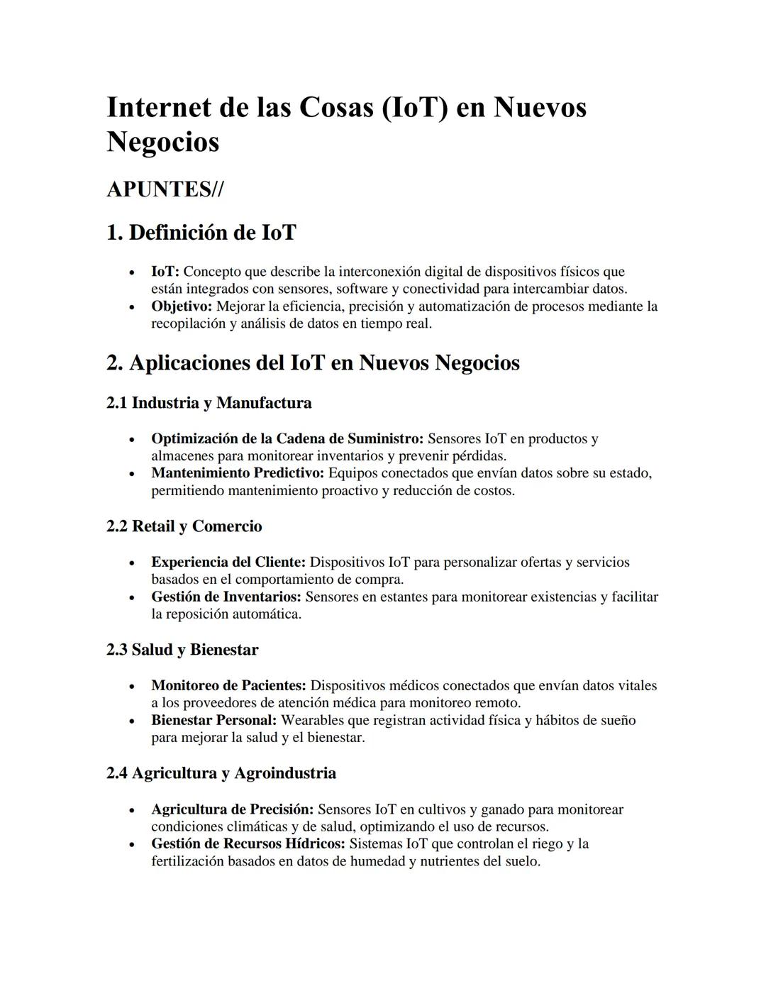 # Internet de las Cosas (IoT) en Nuevos
Negocios

APUNTES//

1. Definición de IoT

- IoT: Concepto que describe la interconexión digital de 