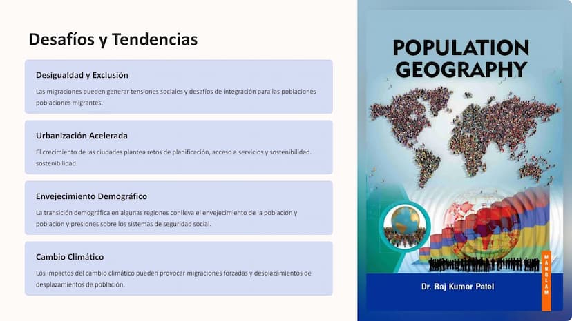 Geografía de la
Población
La geografía de la población estudia la distribución, crecimiento y
movimiento de las poblaciones humanas en todo 