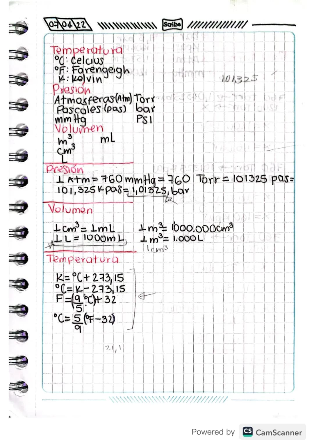 004 22
Scribe
Temperatura O
°C: Celcius
acl
OF: Farengeigh
K: Kolvin
Presion
101325 1
Atmosferas(atm) Torry-F
Pascoles (pas) bar
mm Hg
PSI
V