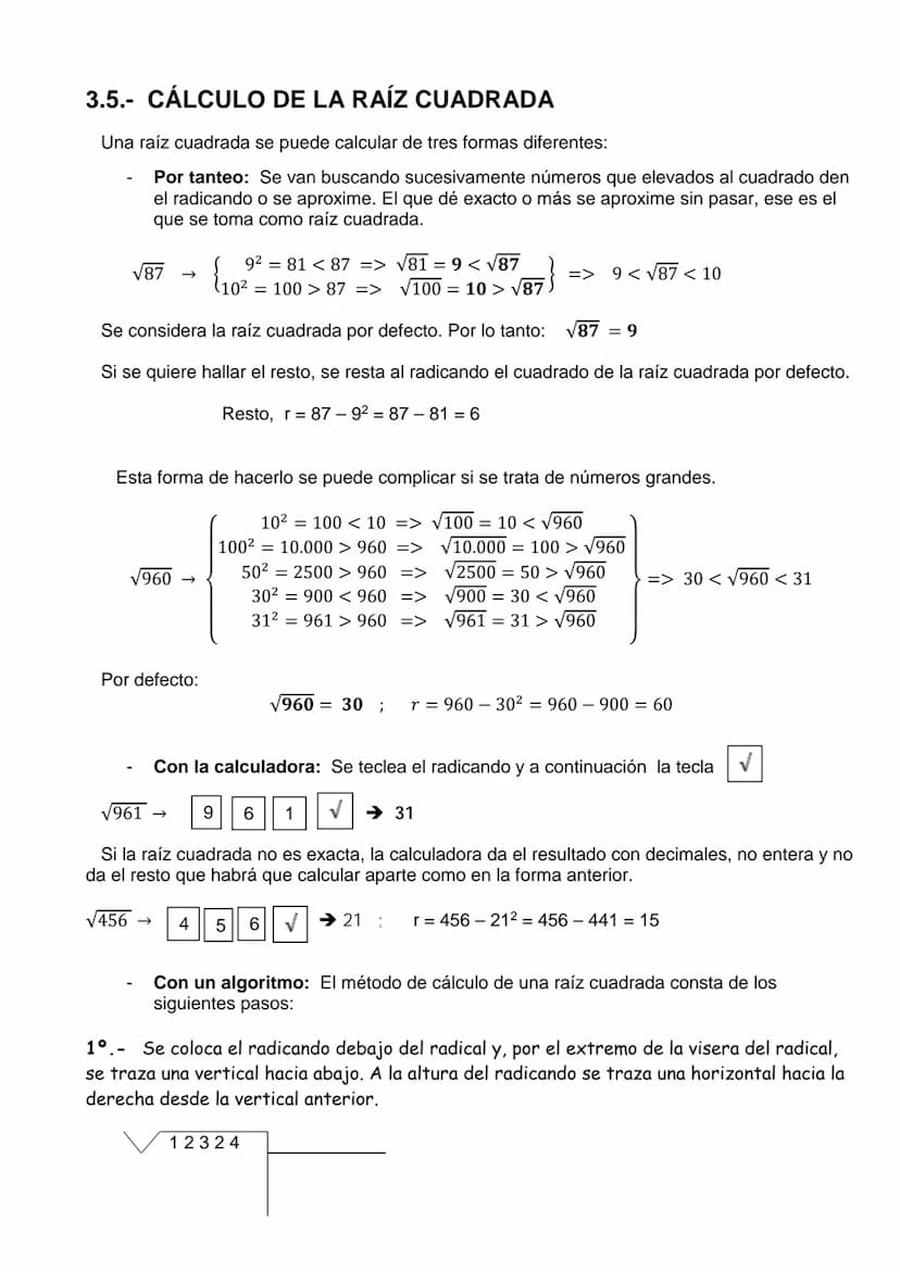 LECCIÓN 3: POTENCIACIÓN Y RADICACIÓN
3.1.- POTENCIAS
La potenciación es la operación que permite obtener el valor de una potencia. Una poten