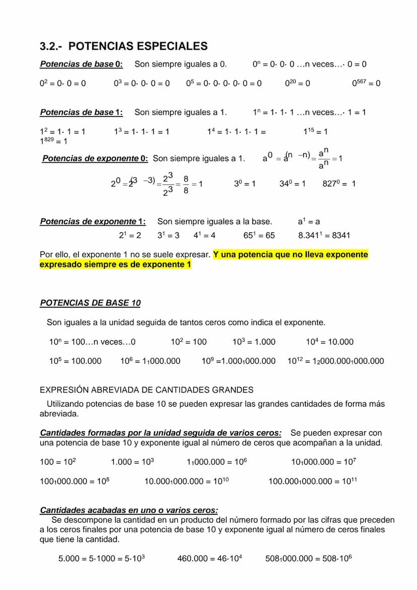 LECCIÓN 3: POTENCIACIÓN Y RADICACIÓN
3.1.- POTENCIAS
La potenciación es la operación que permite obtener el valor de una potencia. Una poten