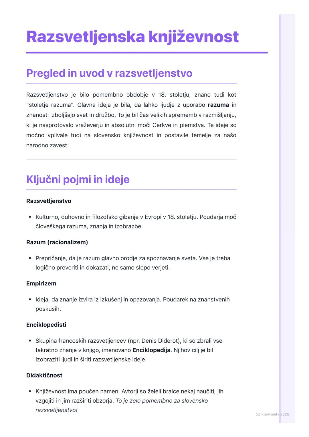 # Razsvetljenska književnost

Pregled in uvod v razsvetljenstvo

Razsvetljenstvo je bilo pomembno obdobje v 18. stoletju, znano tudi kot
"st