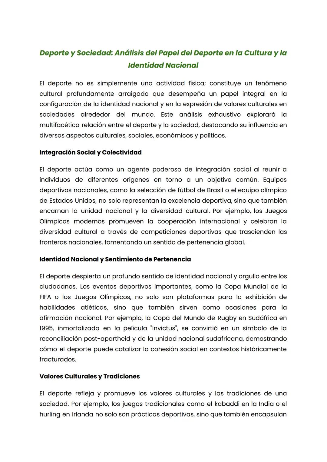 # Deporte y Sociedad: Análisis del Papel del Deporte en la Cultura y la
Identidad Nacional

El deporte no es simplemente una actividad físic