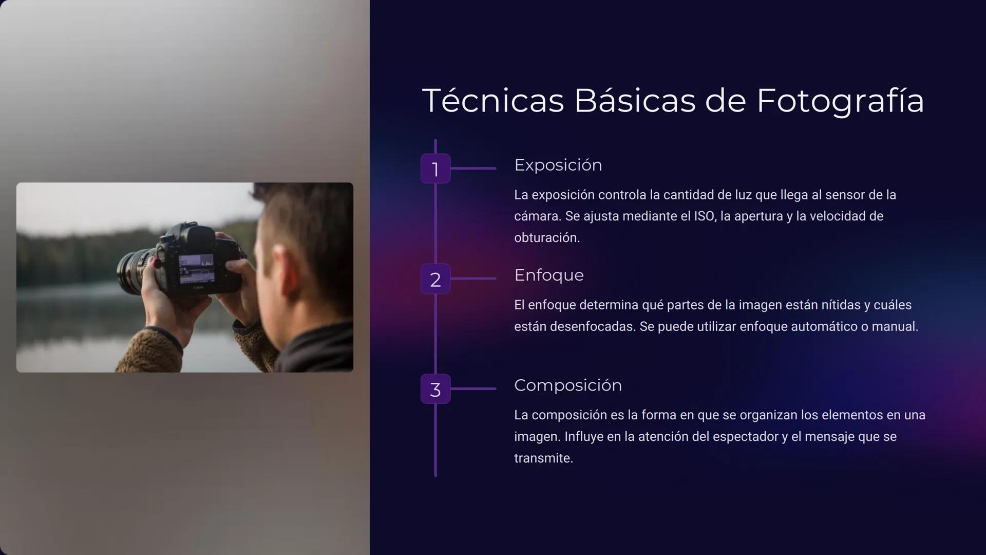 Introducción a
la Fotografía
La fotografía es un arte y una ciencia que nos permite capturar
momentos y expresar ideas a través de imágenes.
