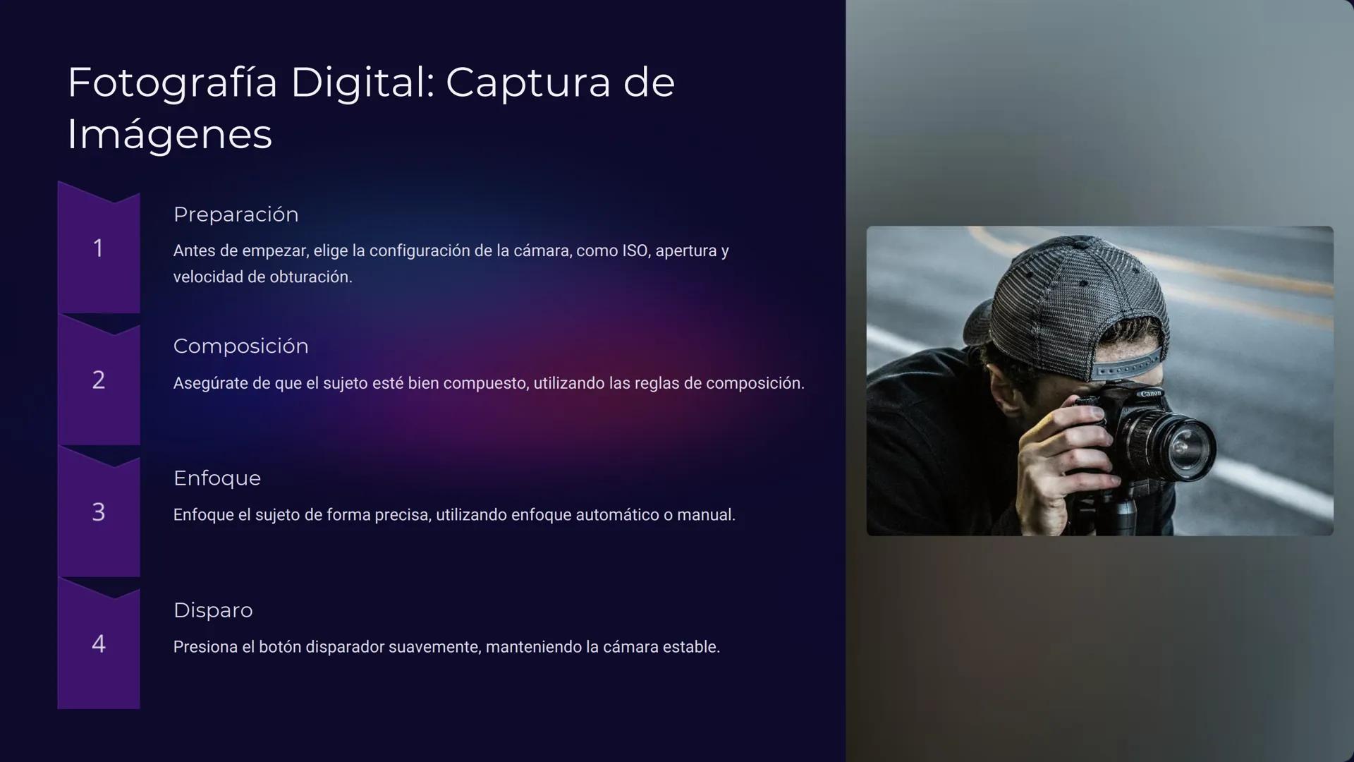 Introducción a
la Fotografía
La fotografía es un arte y una ciencia que nos permite capturar
momentos y expresar ideas a través de imágenes.
