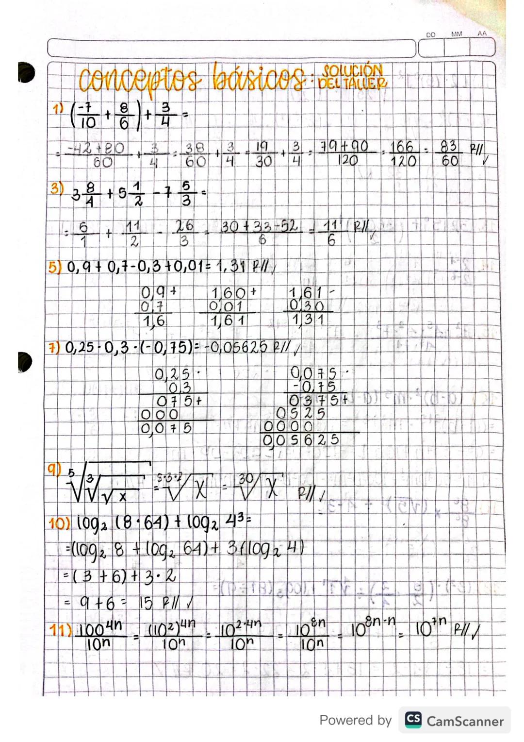 # conceptos básicos :

DD MM AA

SOLUCION
DELTALUER

1)$(\frac{-7}{10} + \frac{8}{6}) + \frac{3}{4} =$

$\frac{-42+80}{60} + \frac{3}{4} = \