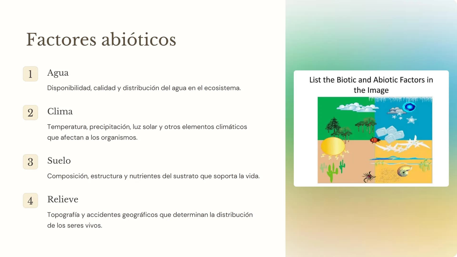 la ecología
La ecología es la ciencia que estudia las interacciones entre los
organismos y su entorno. Comprender los factores bióticos y
ab