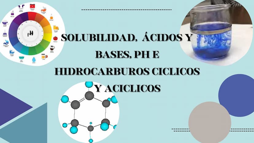 PH
Suman's
BUSK
SOLUBILIDAD, ÁCIDOS Y
BASES, PHE
HIDROCARBUROS CICLICOS
Y ACICLICOS Solubilidad
El soluto es la sustancia
que se disuelve en