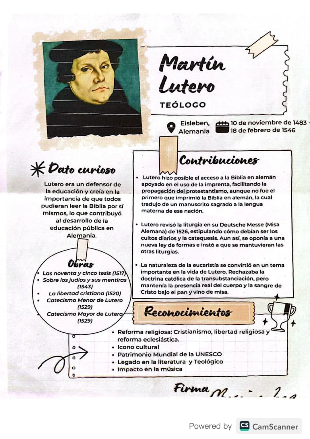 Martín
Lutero
TEÓLOGO
Eisleben, ✓ 10 de noviembre de 1483-
Alemania
18 de febrero de 1546
*Dato curioso
Lutero era un defensor de
la educaci