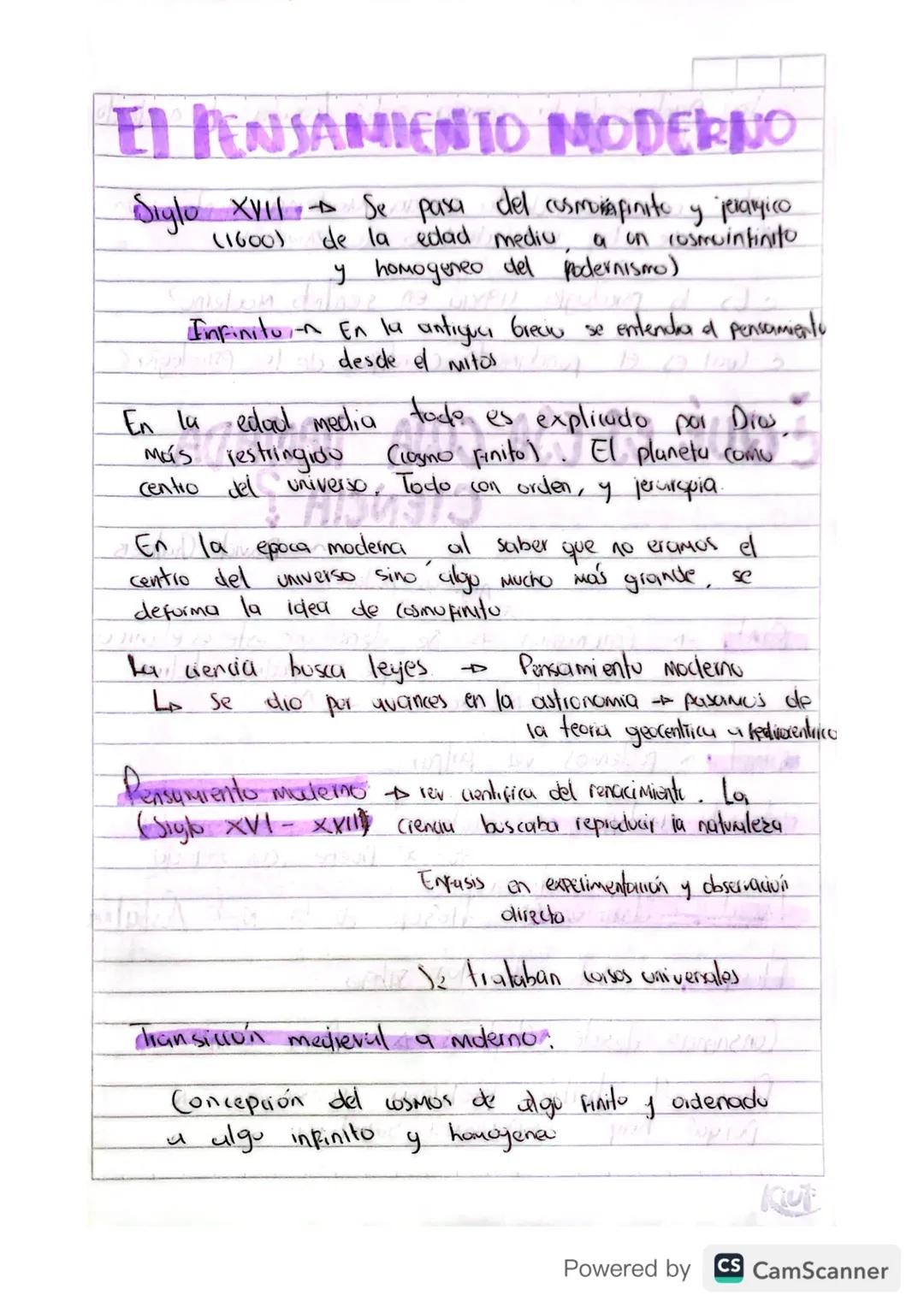EL PENSAMIENTO MODERNO
Siglo XVII. Se pasa del custom finito y jeramico
(1600) de la edad mediu a on cosmoinfinito
y homogeneo del podernism