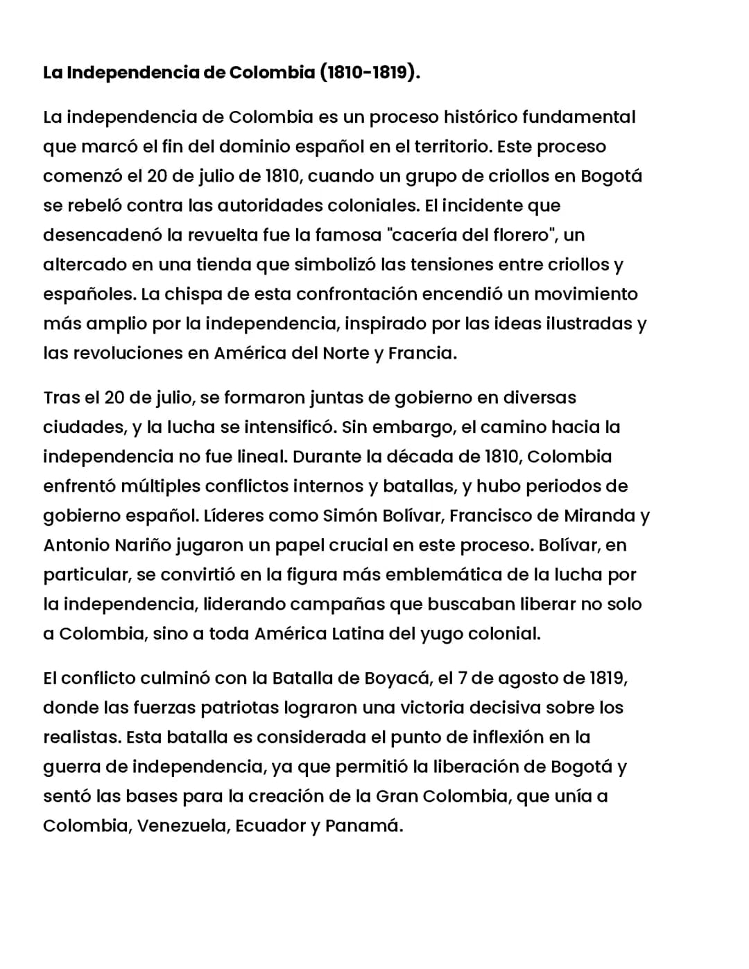La Independencia de Colombia (1810-1819).