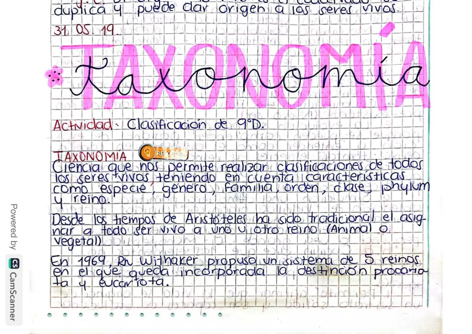 duplica 4 puede dar origen a los seres vivos.
31. 05. 19.
Laxonomia
Actividad Clasificación de 9°D.
TAXONOMIA
Ciencia que nos permite realiz