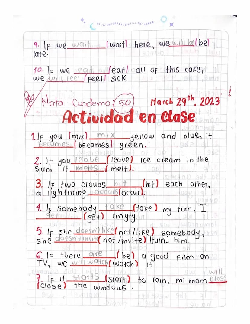 SLOW PROGRESS IS STILL PROGRESS
March 8th,
First Conditional 2023
El condicional 1 se utiliza en situaciones en las
que si se cumple una con