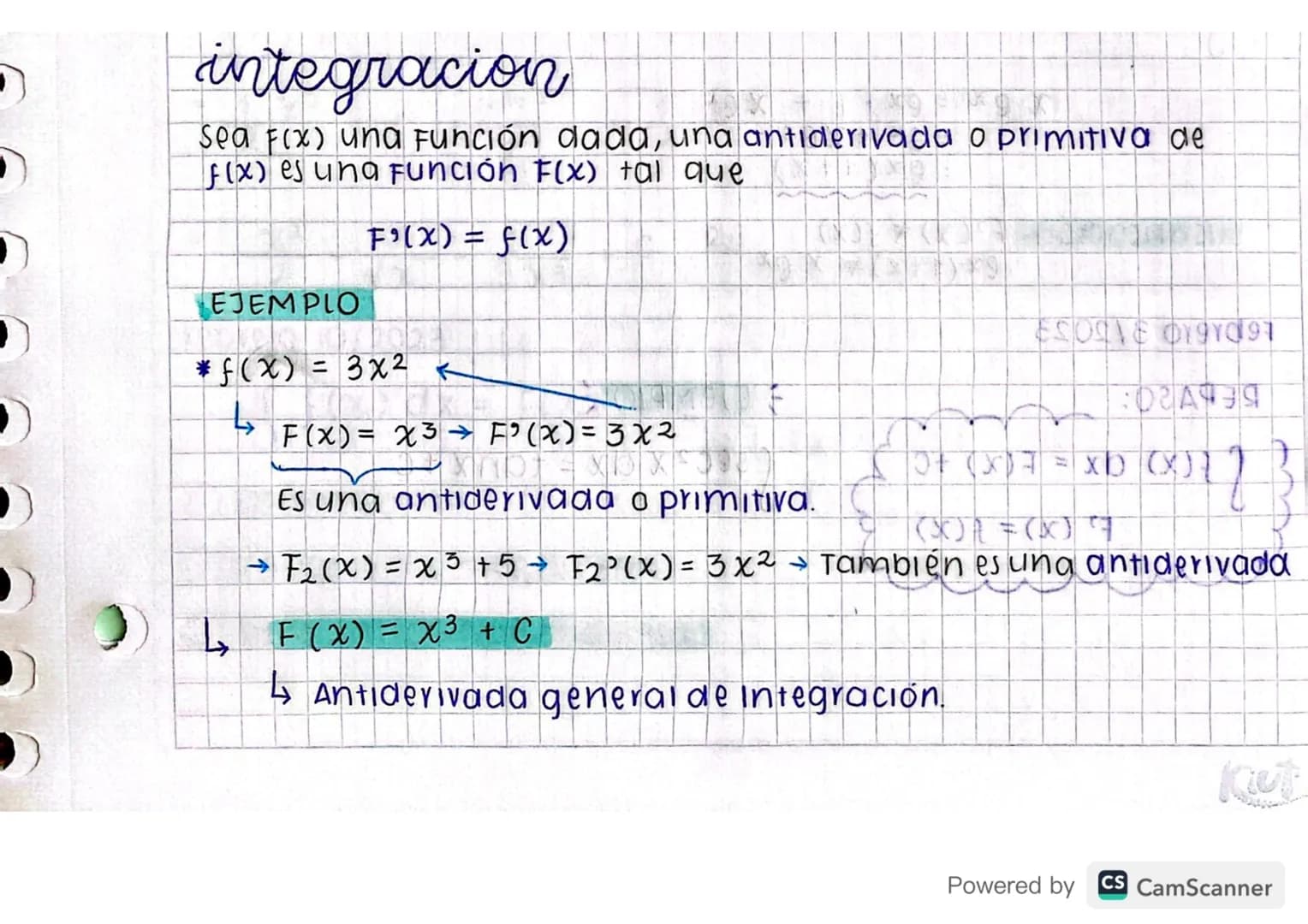 integracion
Sea Fix) una Función dada, una antiderivada o primitiva de
f(x) es una función F(x) tal que
EJEMPLO
F(x) = f(x)
*f(x) = 3x2 K
↳ 