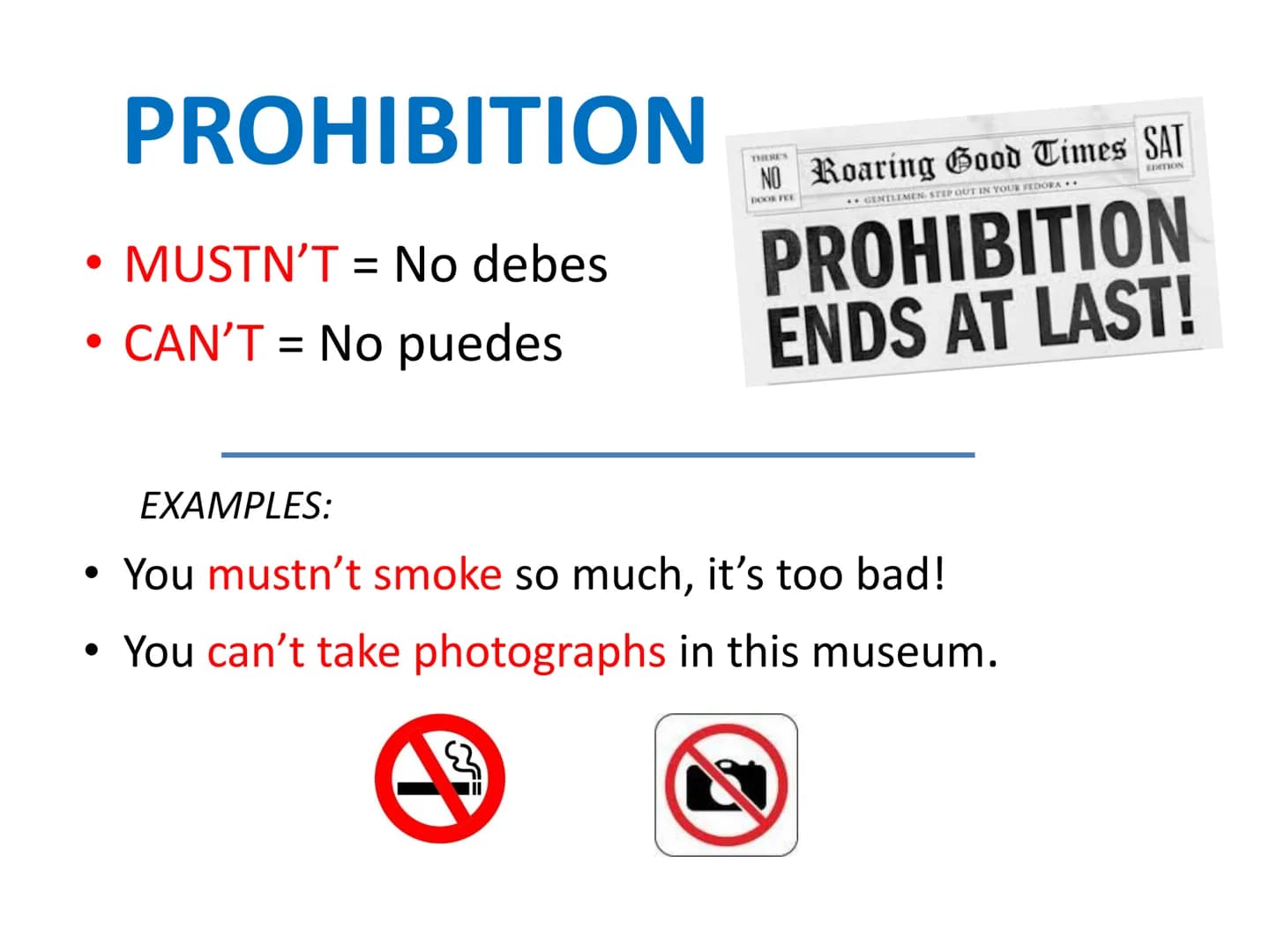 Modal
Verbs ABILITY = Saber / poder
.
CAN = present
.
• COULD = past
• BE ABLE TO = all other tenses
.
EXAMPLES:
Yes...
I Can!
• I can't dri
