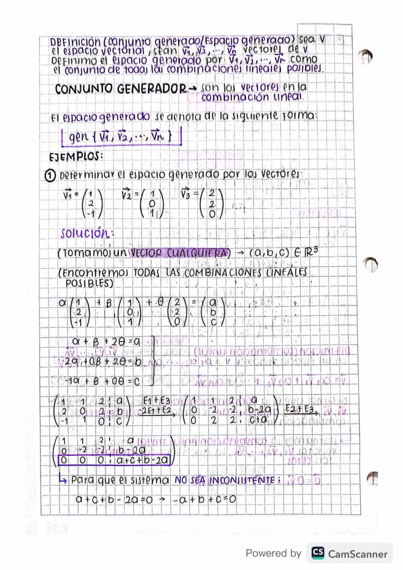 "
←
H
Febrero
Febrero 8/2023)
combinación lineal
espacio generado
ΟΙ
a
( 8 ) - α ( 1 ) + B ( 9 )
b
EJEMPLO:
B
(6)-° (2) +6 (3)
b
b=B
·
•
①+3