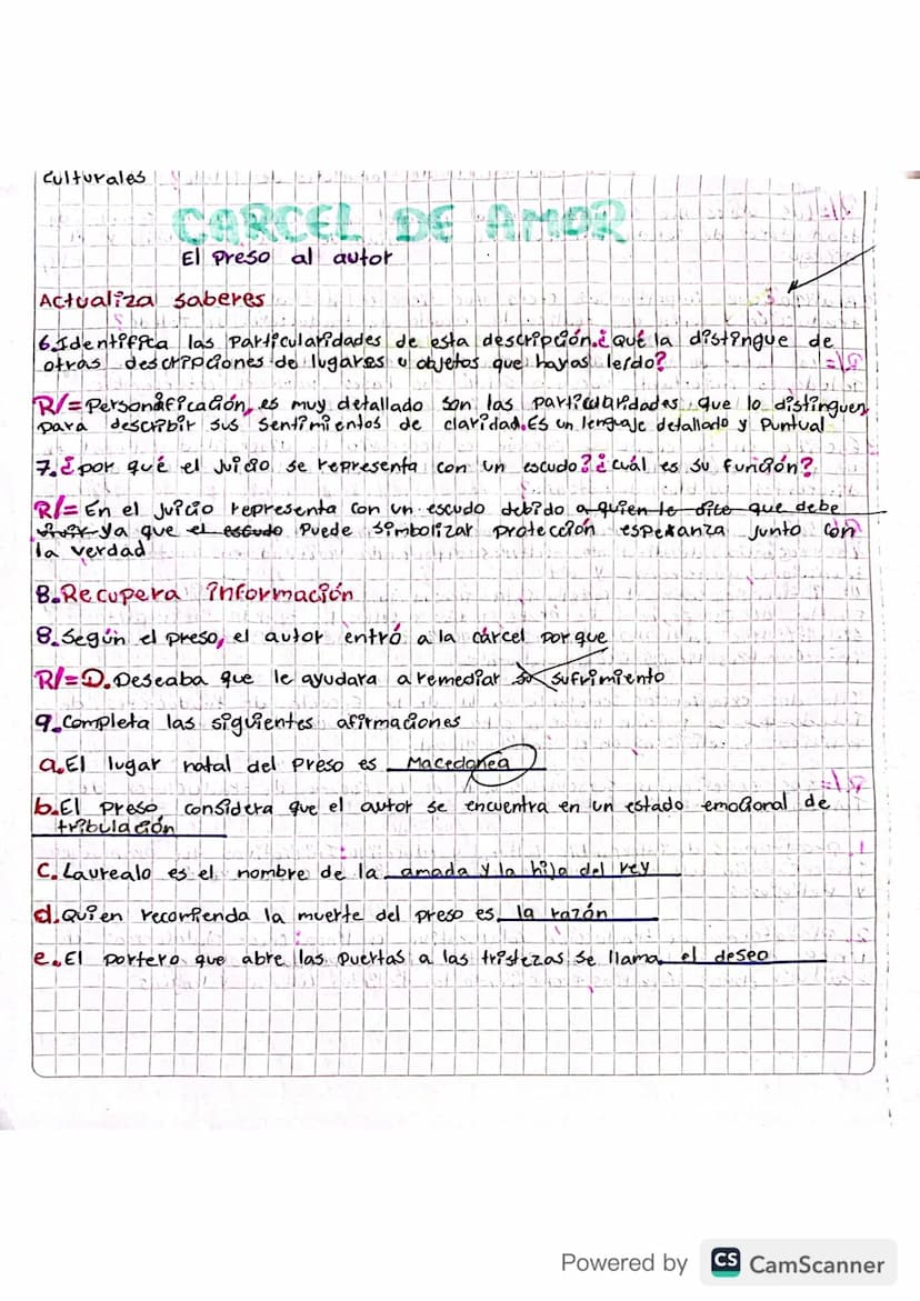 Culturales
CARCEL DE AMORE
El Preso al autor
Actualiza saberes.
6. Identifica las Particularidades de esta descripción. ¿Qué la distingue de
