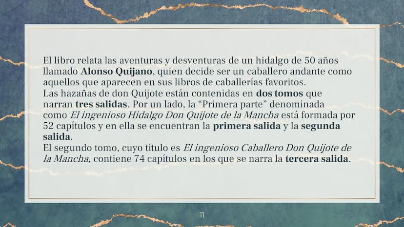 DON QUIJOTE DE
LA MANCHA CONTENIDOS
1. BIOGRAFIA DEL AUTOR, MIGUEL DE CERVANTES
SAAVEDRA
PRESENTACION DE LA OBRA
3. RESUMEN DE LA OBRA
2315
