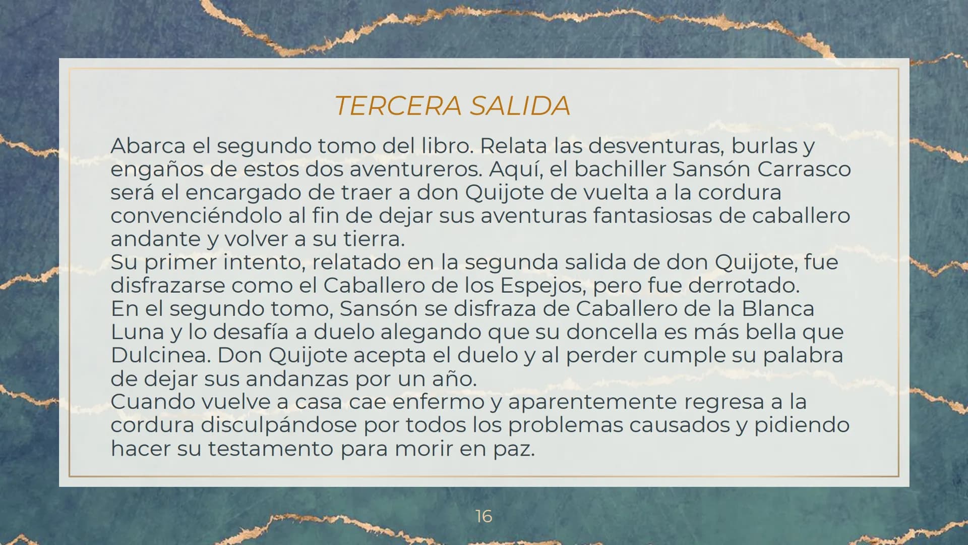 DON QUIJOTE DE
LA MANCHA CONTENIDOS
1. BIOGRAFIA DEL AUTOR, MIGUEL DE CERVANTES
SAAVEDRA
PRESENTACION DE LA OBRA
3. RESUMEN DE LA OBRA
2315
