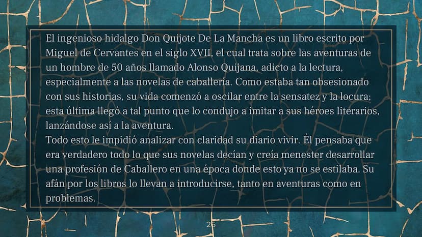 DON QUIJOTE DE
LA MANCHA CONTENIDOS
1. BIOGRAFIA DEL AUTOR, MIGUEL DE CERVANTES
SAAVEDRA
PRESENTACION DE LA OBRA
3. RESUMEN DE LA OBRA
2315
