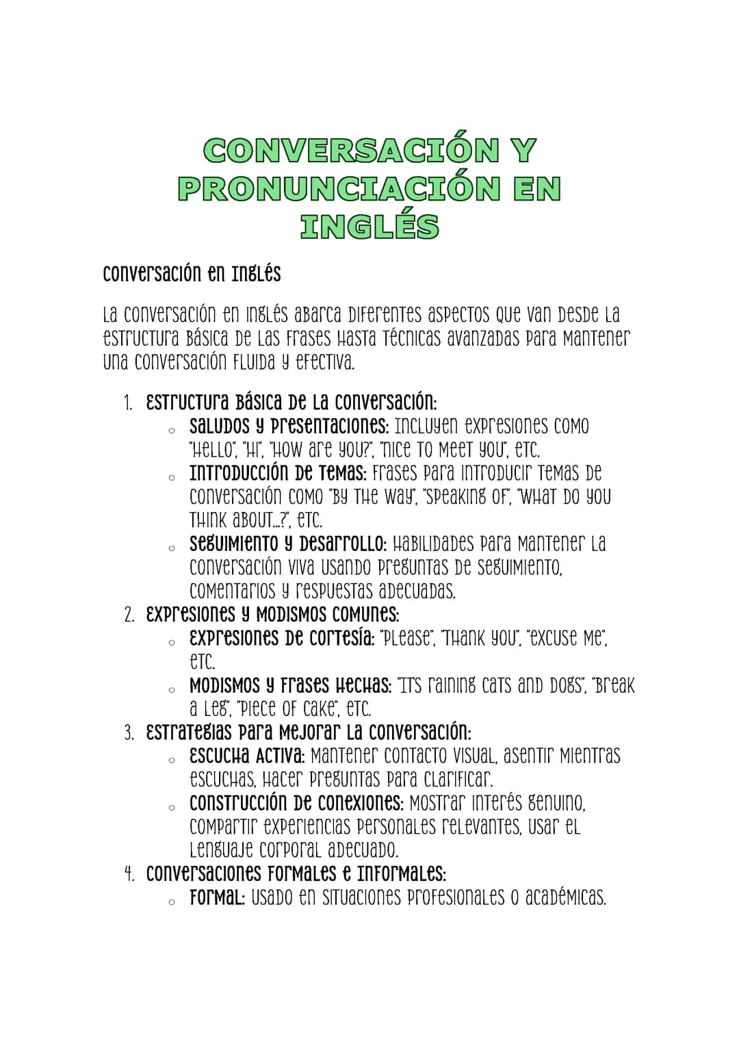 CONVERSACIÓN Y PRONUNCIACIÓN EN INGLÉS