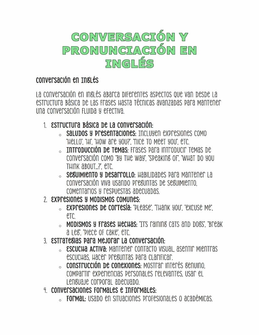 CONVERSACIÓN Y
PRONUNCIACIÓN EN
INGLÉS
conversación en Inglés
La conversación en Inglés aBarca Diferentes aspеCTOS Que van DesDe La
estructu