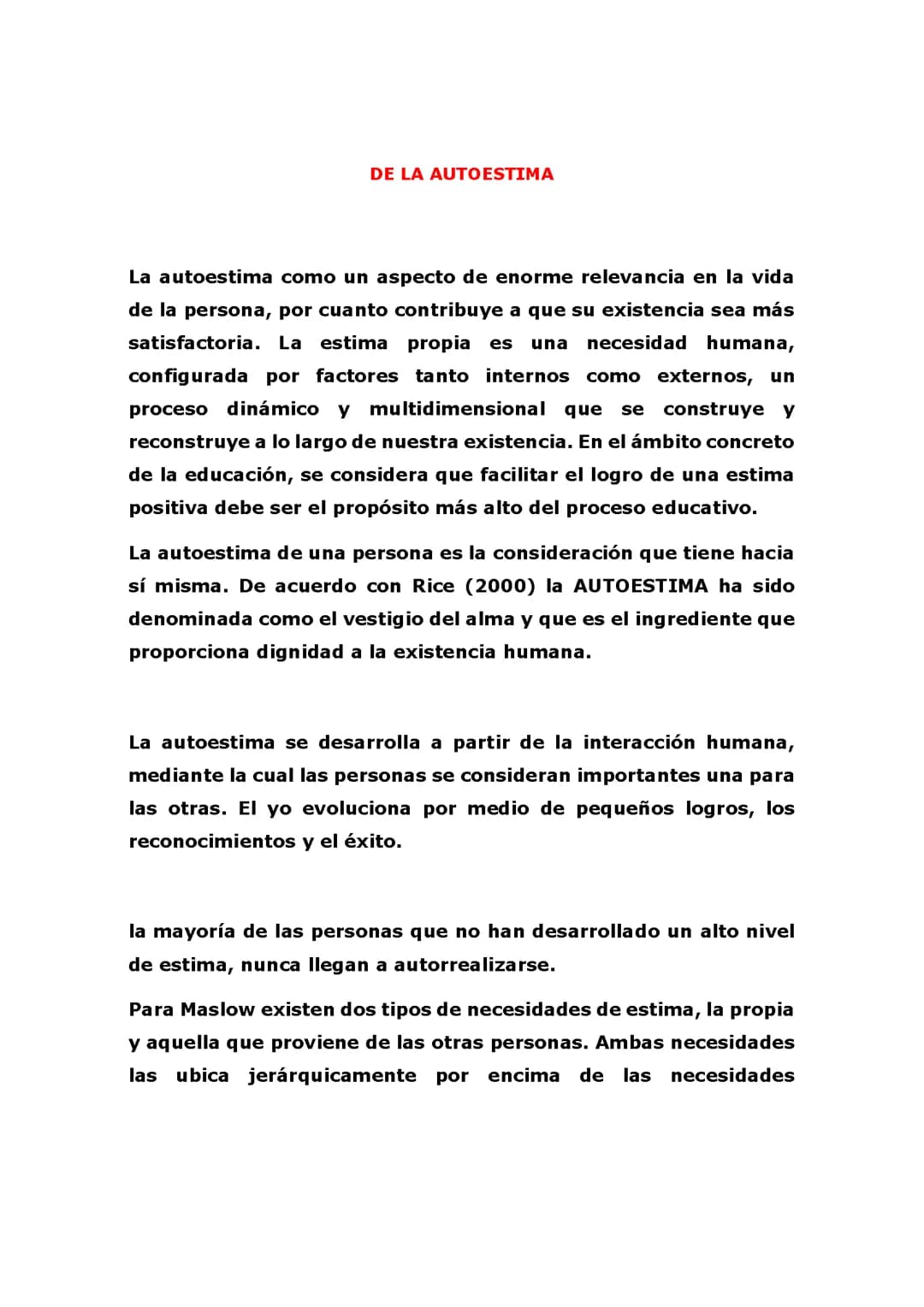LA AUTOESTIMA