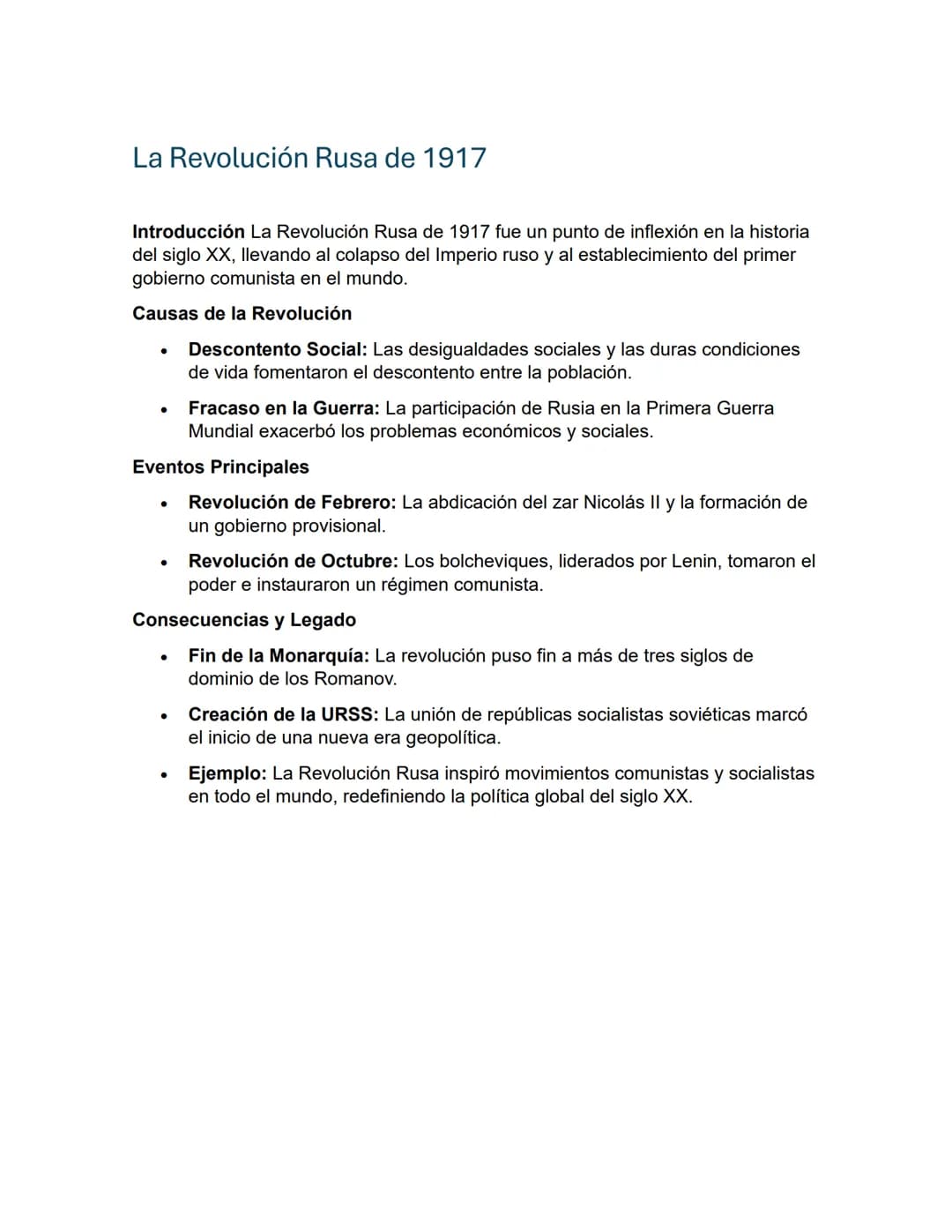 La Revolución Rusa de 1917
Introducción La Revolución Rusa de 1917 fue un punto de inflexión en la historia
del siglo XX, llevando al colaps