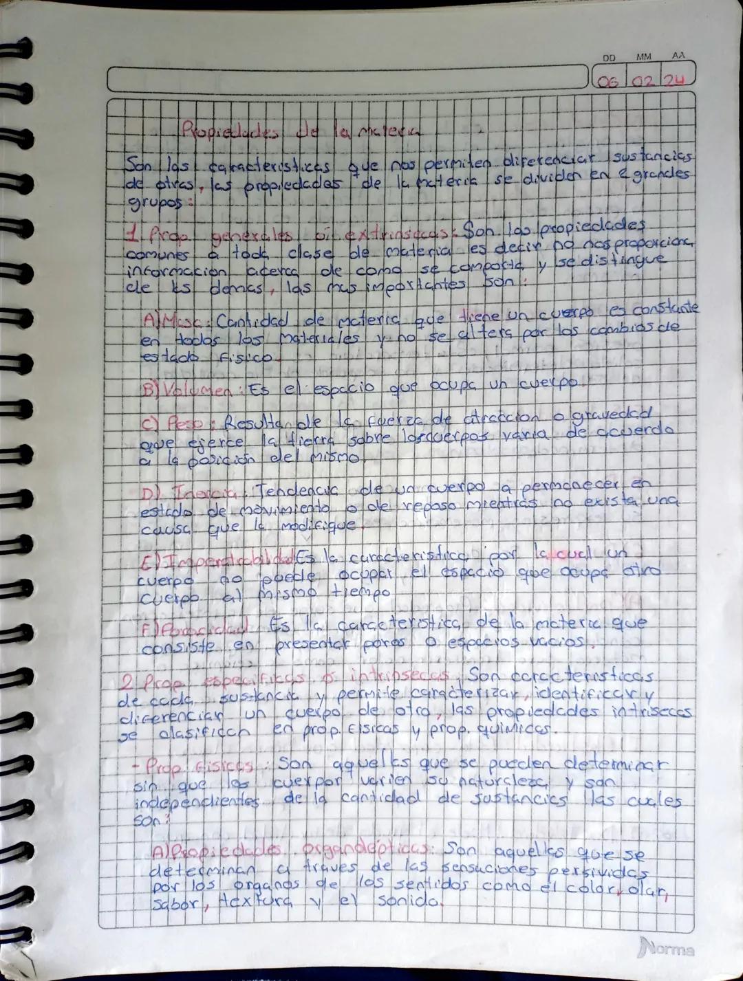 DD
MM
AA
06/02/24
102/24
Propiedades de la materia
Son las caracteristicas que nos permiten diferenciar sustancias
de otras, las propiedades
