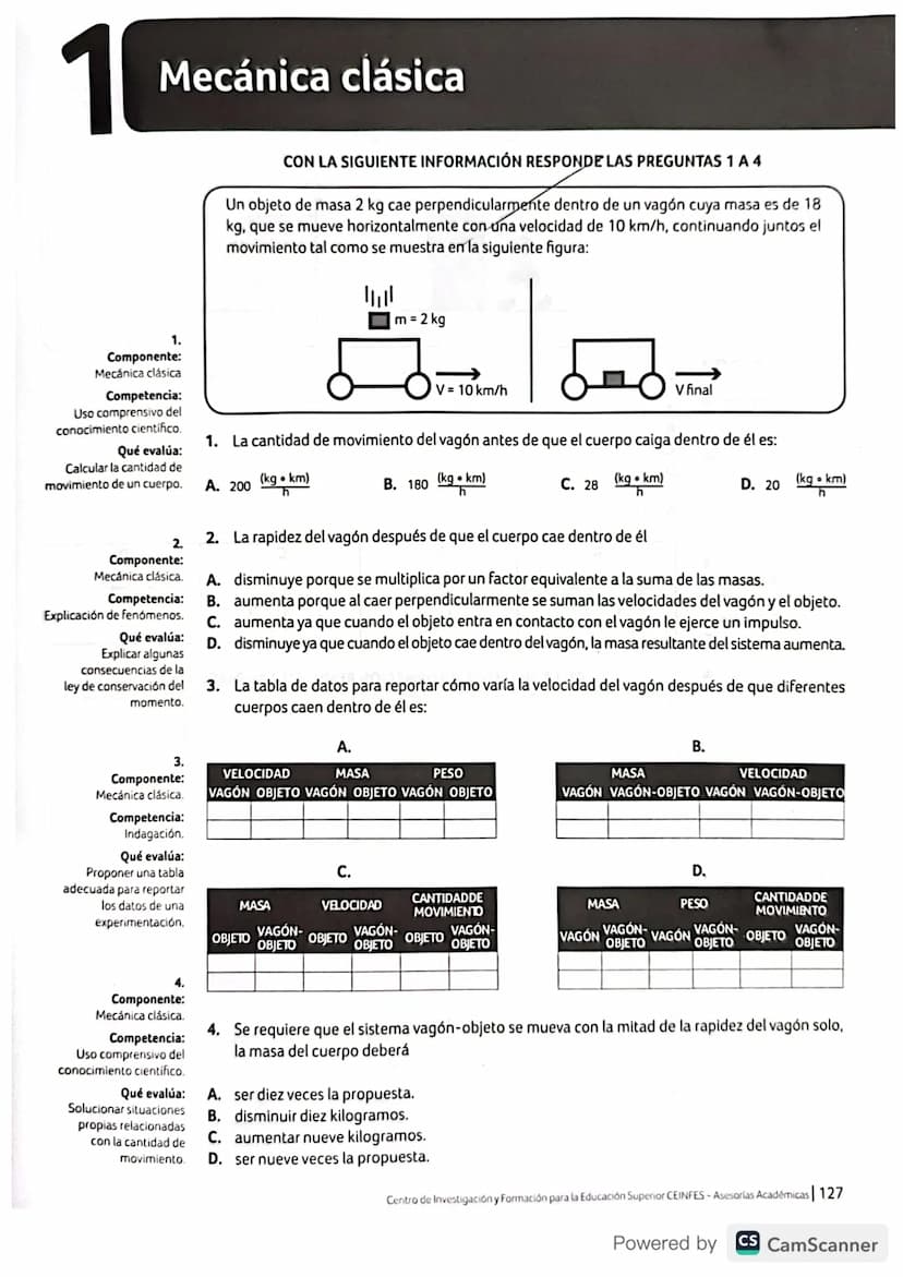 Estructura general de la prueba de Física
Mecánica clásica
Evalúa el carácter direccional
de algunas de las magnitudes
fisicas involucradas 