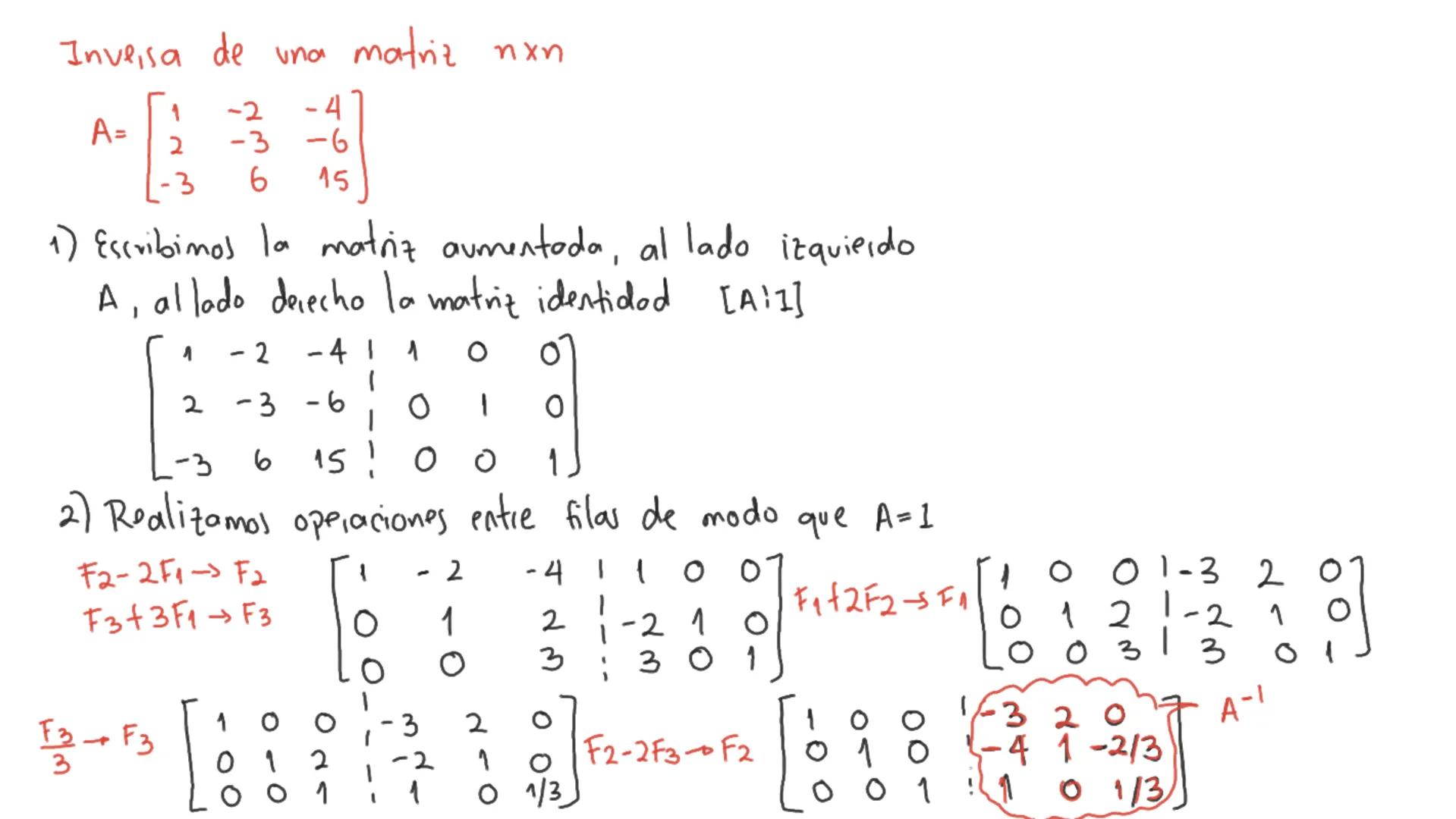 x=0 Y=0 7=-3
Z= O
Matriz Inversa
Sea A una matriz cuadrada de nxn. Si existe ma
siguiente propiedad
A.A
== 1
A'A = 1
entonces decimos que A 
