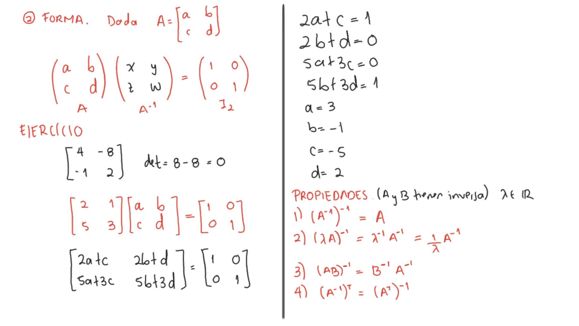 x=0 Y=0 7=-3
Z= O
Matriz Inversa
Sea A una matriz cuadrada de nxn. Si existe ma
siguiente propiedad
A.A
== 1
A'A = 1
entonces decimos que A 