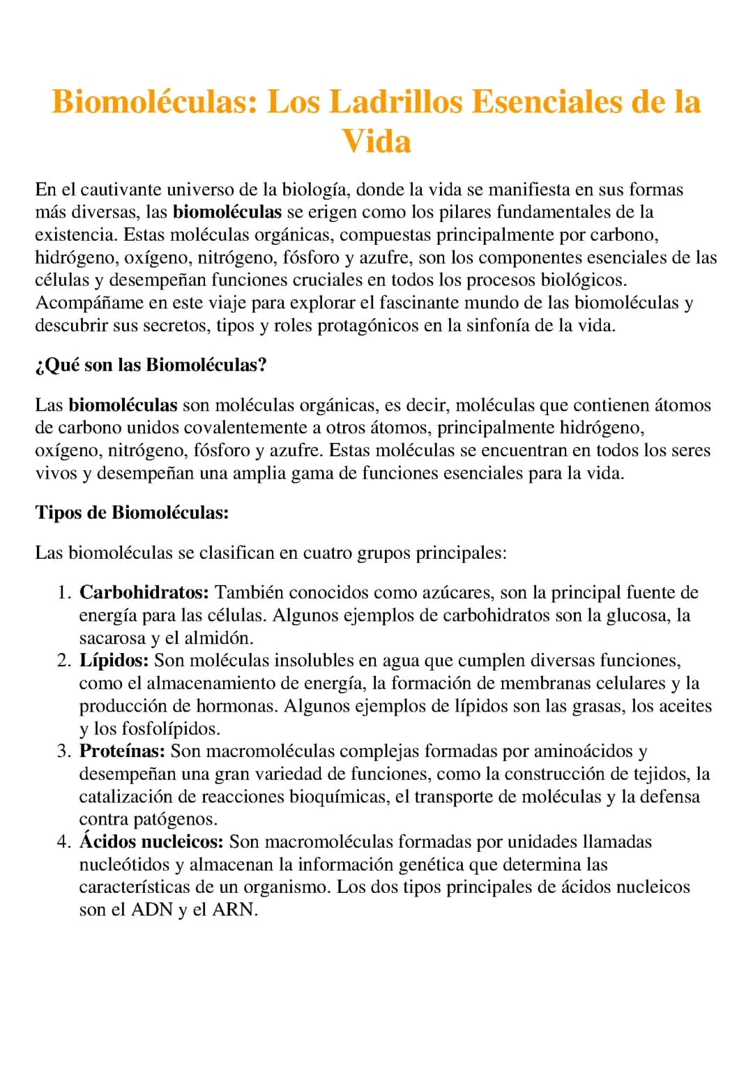 LAS BIOMOLÉCULAS