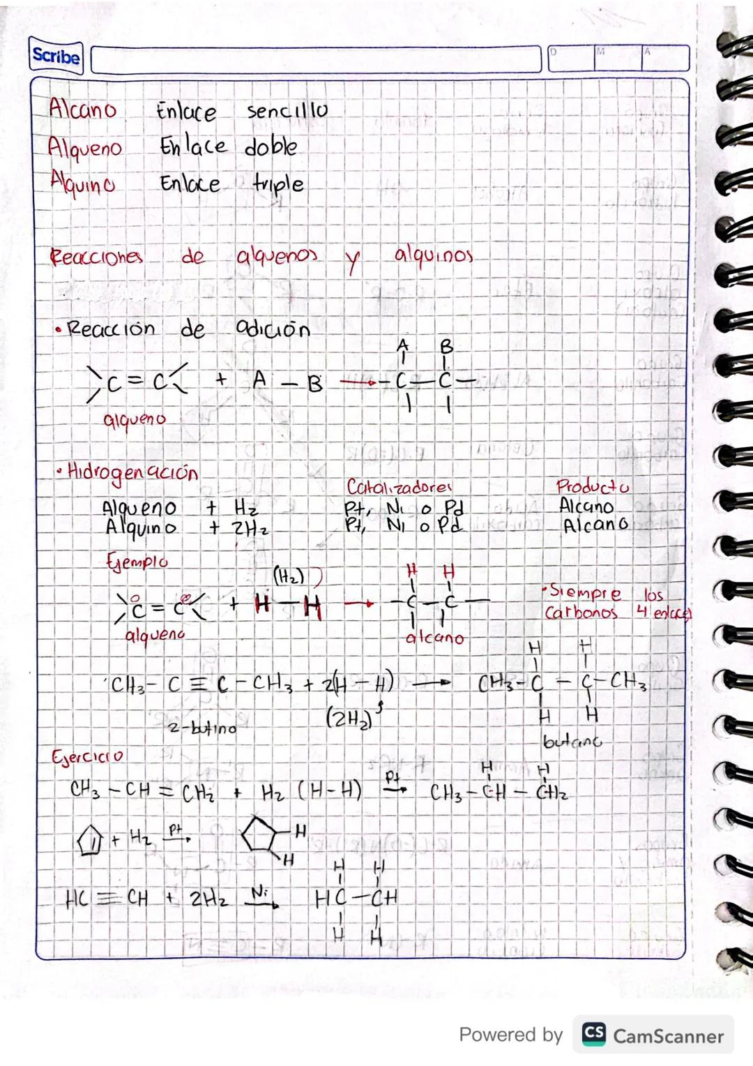 Scribe
Alcano
Enlace
sencillo
Alqueno
Enlace doble
Alquino
Enlace triple
Reacciones
de
alqueños y alquinos.
• Reacción de adición.
c=c
Glque