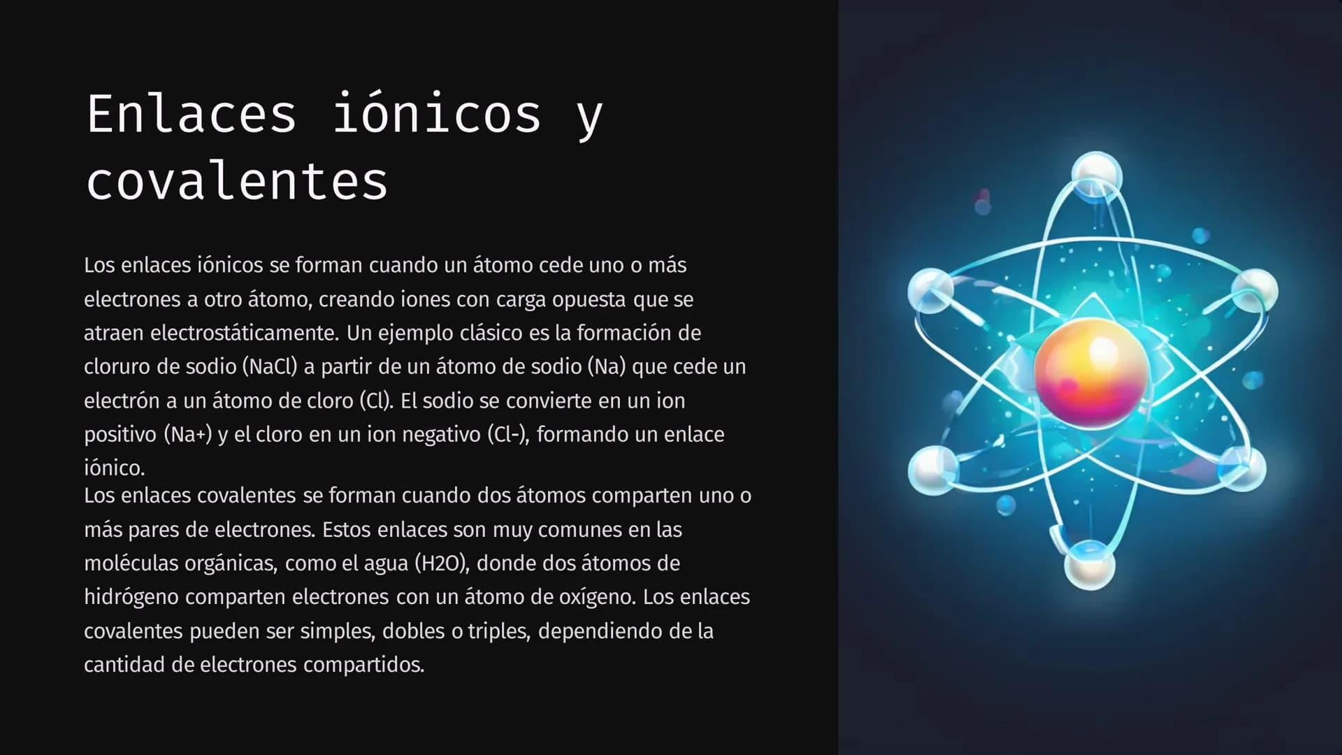 Enlaces Químicos
Los enlaces químicos son la fuerza que une a los átomos para formar moléculas y compuestos. Estos enlaces son la
base de la