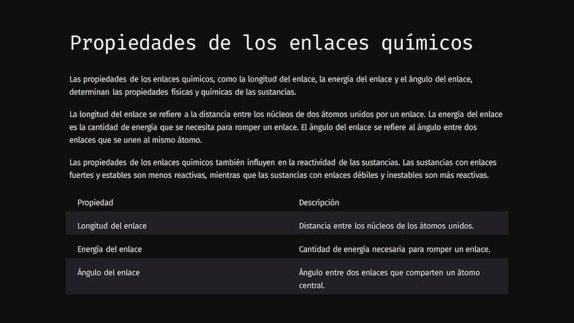 Enlaces Químicos
Los enlaces químicos son la fuerza que une a los átomos para formar moléculas y compuestos. Estos enlaces son la
base de la