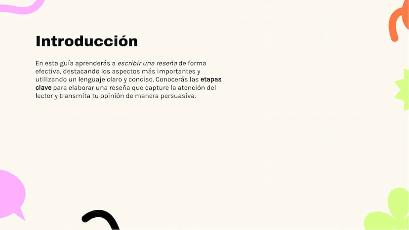 6
Guía completa sobre
cómo escribir una
reseña
K Introducción
En esta guía aprenderás a escribir una reseña de forma
efectiva, destacando lo