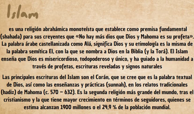 RELIGIONES
en el mundo Cristiana
Es una religión abrahámica monoteísta basada en la vida y enseñanzas de Jesús de
Nazaret. Es la religión má