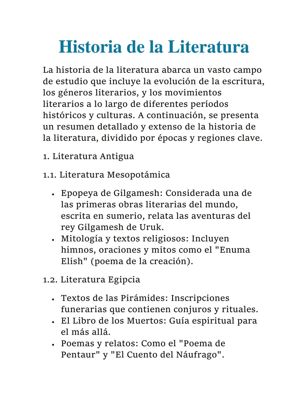 # Historia de la Literatura

La historia de la literatura abarca un vasto campo
de estudio que incluye la evolución de la escritura,
los gén