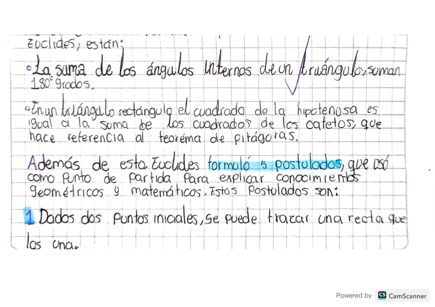 Euclides, estan:
- La suma de los ángulos internos de un priángulo soman
180° grodos.
-¿nun triángulo rectángulo el cuadrado de la hipotenos