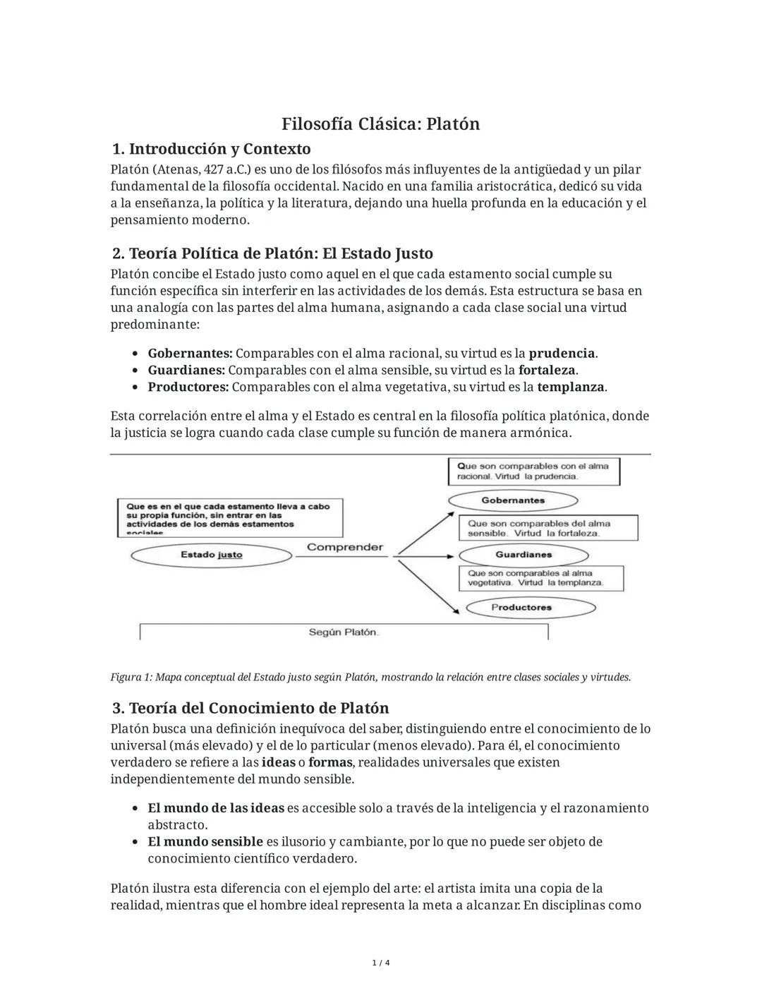 Filosofía Clásica: Platón
1. Introducción y Contexto
Platón (Atenas, 427 a.C.) es uno de los filósofos más influyentes de la antigüedad y un