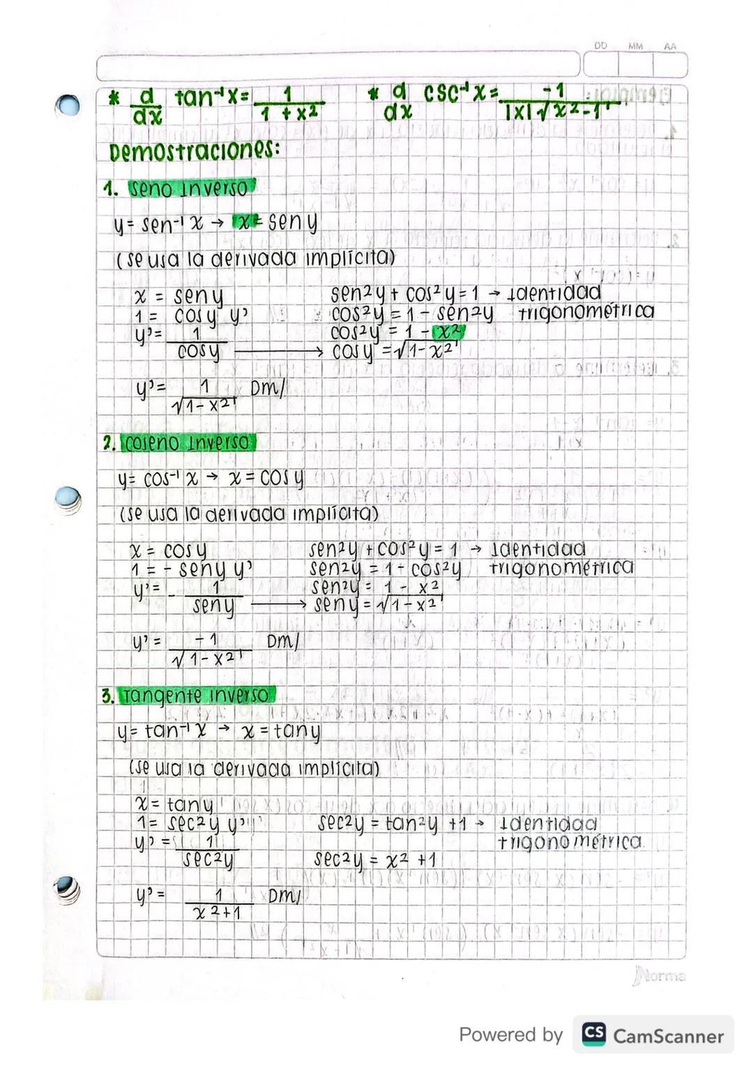 Octubre 11/2022
MM
derivada: DE FUNCIONES TRIGONOMETRICAS
INVERSAS
→DE FUNCIONES EXPONENCIAL Y
LOGARITMICA
funciones trigonométricas inversa